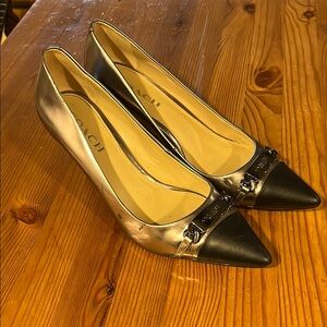 Coach Silver and Black Kitten Heels with Bow